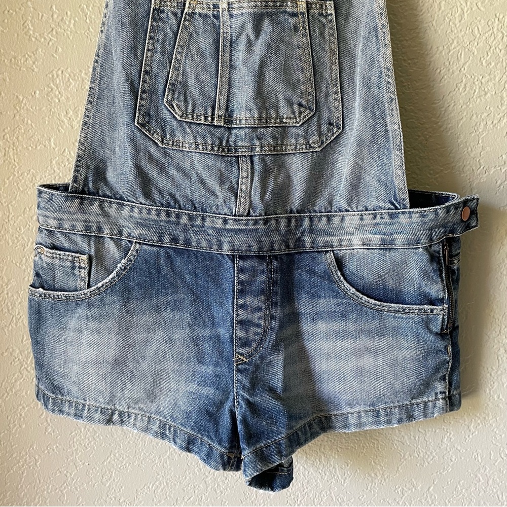 Zara Trafaluc Denim Collection Short Overalls Romper Blue Jean Women's Size S - Picture 5 of 11